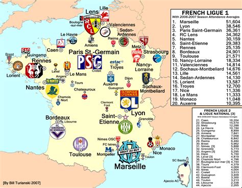 Ligue 1 Clubs Map / France. Ligue 1, 2007-08 Season: Zoom Map ...