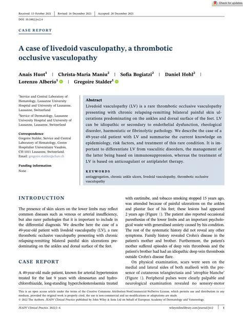 (PDF) A case of livedoid vasculopathy, a thrombotic occlusive vasculopathy