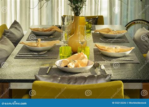 Dining table modern home stock photo. Image of crockery - 55212226