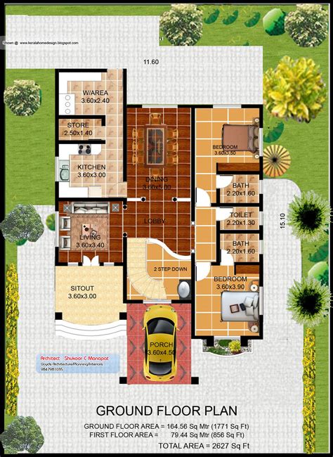 Kerala villa plan and elevation - 2627 Sq. Feet - Kerala home design and floor plans