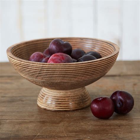 Antique White Carved Mango Wood Bowl The elegant pedestal style bowl ...