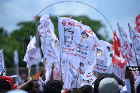 Image of Janasena party symbol 'glass tumbler' on the flags at an ...