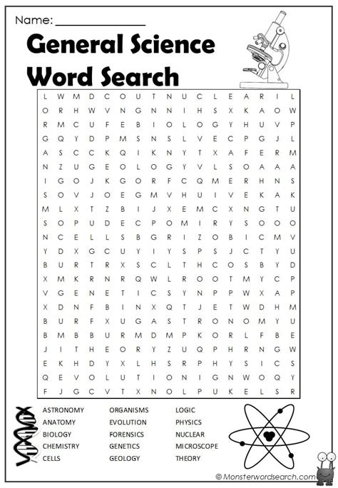 General Science Word Search- Monster Word Search