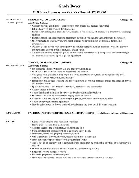 Landscape Laborer Resume Samples | Velvet Jobs