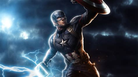 1920x1080 Captain America Mjolnir Avengers Endgame 4k Art Laptop Full HD 1080P HD 4k Wallpapers ...