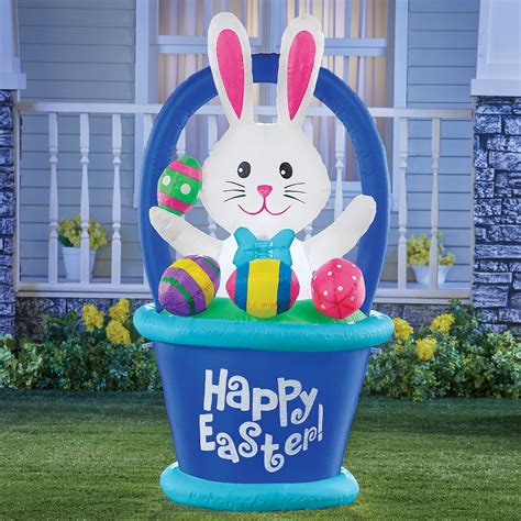 Collections Etc Inflatable Easter Bunny Basket Yard Decoration ...