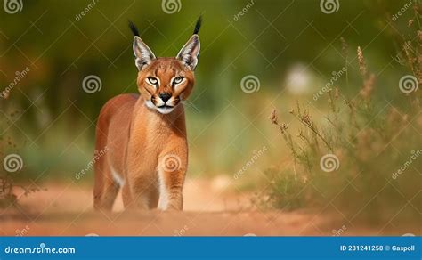 Caracal, African Lynx, in Green Grass Vegetation. Beautiful Wild Cat in Nature Habitat ...