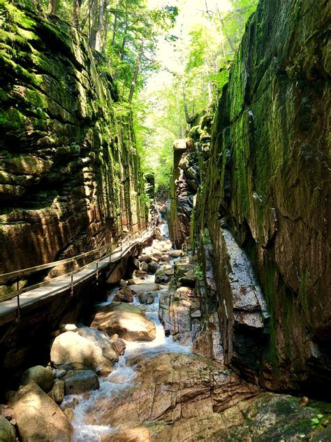 Beautiful hike through Franconia Notch State Park, The Flume Gorge at the base of Mount Liberty ...