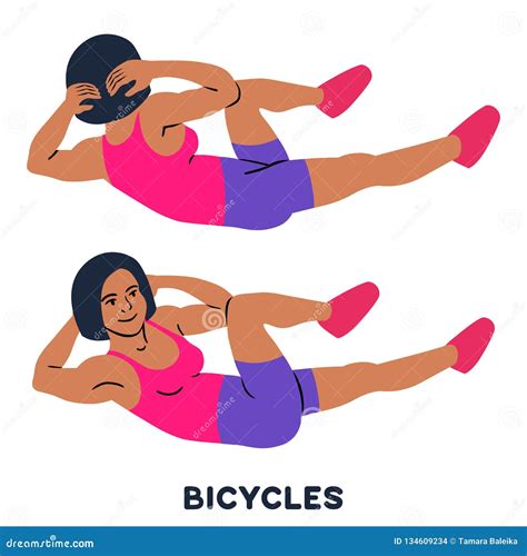 Bicycle Crunches Workout Outline Vector Illustration | CartoonDealer ...