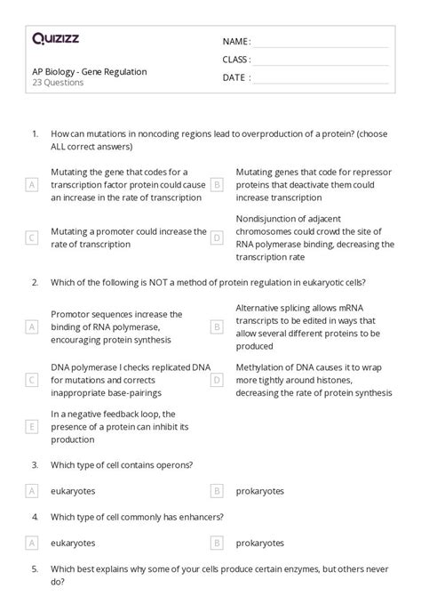 50+ gene regulation worksheets on Quizizz | Free & Printable