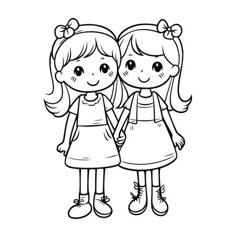 Two Little Girls Coloring Page Outline Sketch Drawing - vrogue.co