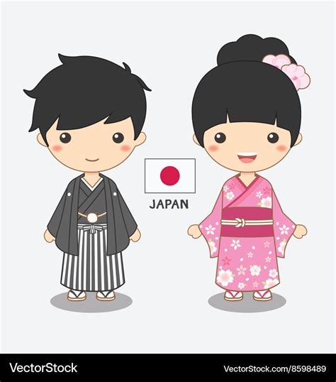 Boy and girl in japanese costume Royalty Free Vector Image