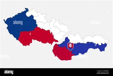 Map of the Czechoslovakia map in the colors of the flag with administrative divisions blank ...