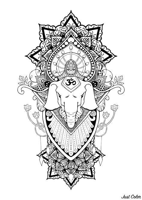 Ganesha and patterns - India Adult Coloring Pages