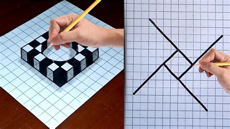 How to Draw 3D Optical illusion Drawings on Graph Paper. 3D drawing ...