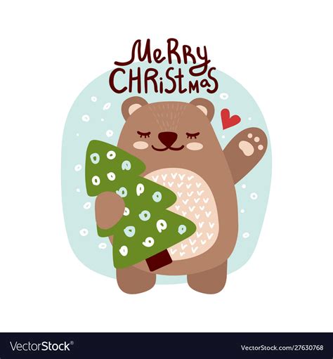 Cute bear with happy holidays inscription Vector Image