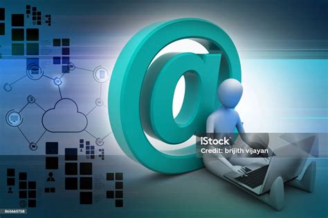 3d Person With E Mail Symbol And Laptop Stock Photo - Download Image Now - Communication ...