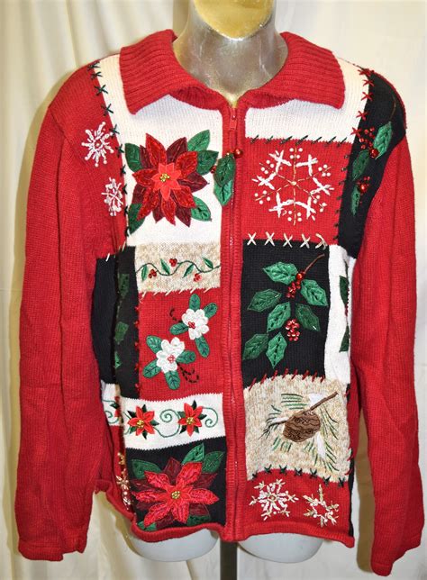 Vintage Christmas Sweater L Floral Design Red | Vintage christmas sweaters, Christmas sweaters ...