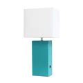 Elegant Designs Modern Leather Table Lamp with USB and White Fabric ...