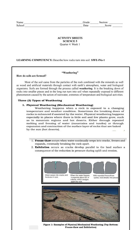 LAS Science 5 Q4 WEEK1 - LEARNING ACTIVITY SHEET - Name:Grade: Section ...