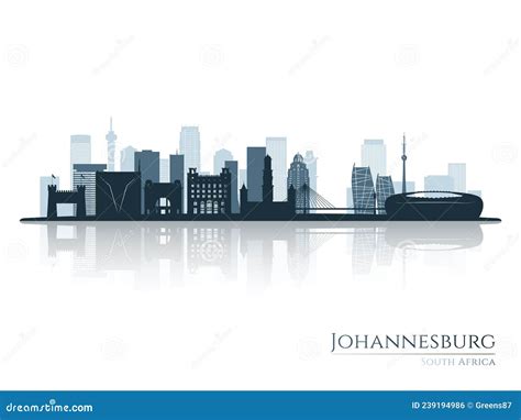 Johannesburg Skyline Silhouette with Reflection. Stock Vector - Illustration of high, coast ...