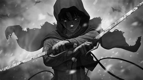 Attack On Titan Levi Ackerman With Swords Face Full Of Covered With ...