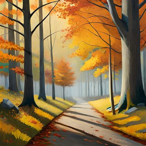 Premium AI Image | Painting of a forest in autumn season