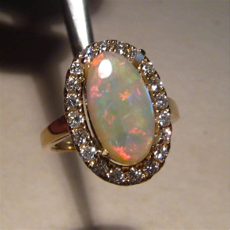 Red Opal Ring Diamonds 14k 7471 | Australian Opal Jewelry