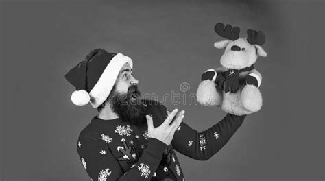 Symbol of Christmas. Christmas Eve. Gifts for Kids. Dear Santa. Bearded Man Reindeer Toy Stock ...