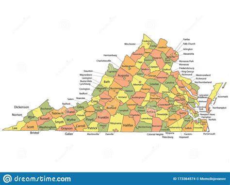 Virginia County Map Stock Vector Illustration Of Colorful 173364574 ...