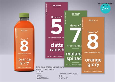 Juice Bottle Labels Template Printable Labels for Juicing and - Etsy