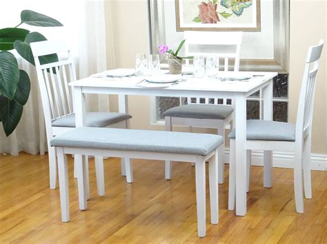 Buy Dining Set of Rectangular Table and 3 Warm Chairs 1 Stained Bench in White Finish in USA ...