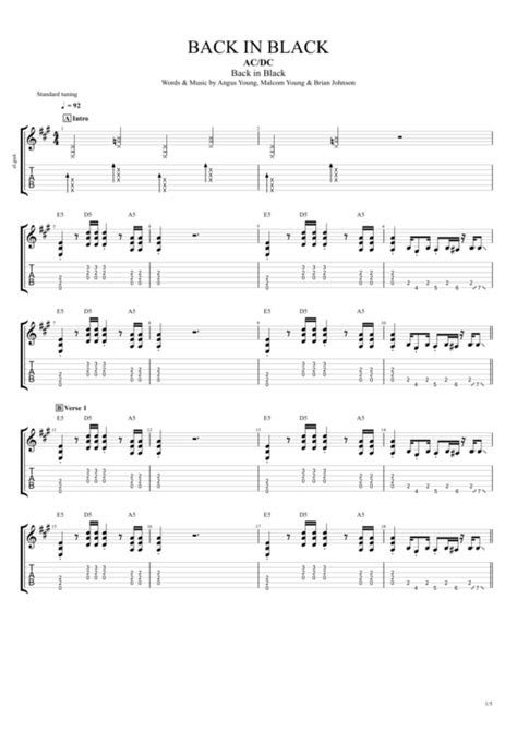 Back in Black Tab by AC/DC (Guitar Pro) - Full Score | mySongBook