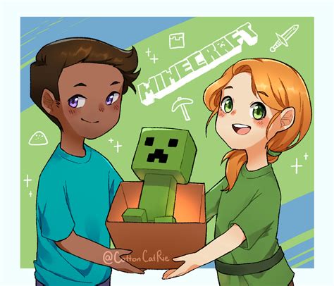 I drew Steve, Alex, and the creeper! : r/Minecraft