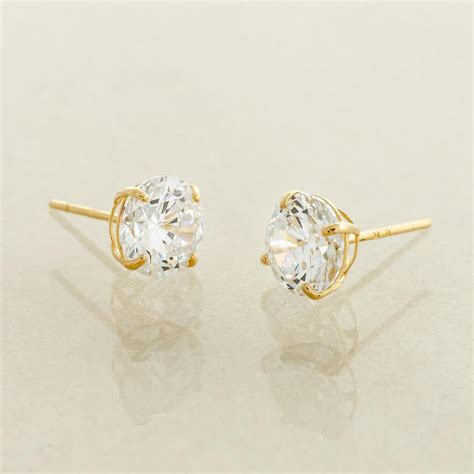 Anygolds 14K Real Solid Gold 6 mm Round Stud Earrings made with Real Swarovski Crystal Cartilage ...
