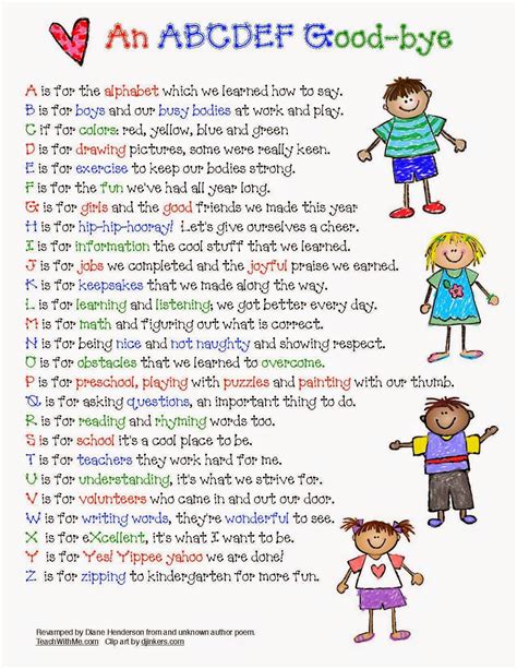 Classroom Freebies: ABC Ya Farewell Poem For The End Of The Year | Kindergarten poems, Preschool ...