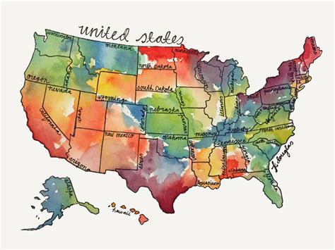 Painting Silent Poetry — Watercolor United States Map- Giclee Print