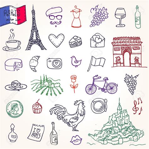 Symbols of France as funky doodles Stock Vector - 24928729 | Symbol drawing, Travel doodles ...