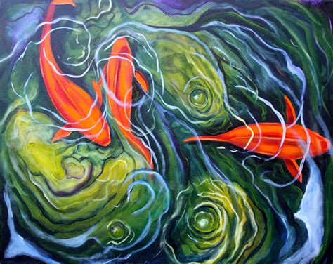 Koi Pond Acrylic on Canvas 24"x30" | Canvas painting, Painting & drawing, Canvas