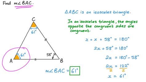 Question Video: Finding the Measure of the Base Angle in an Isosceles ...