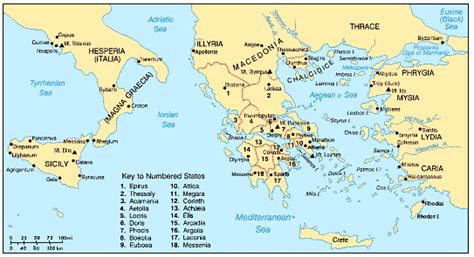 Map/Still:This map shows the chief cities and divisions of ancient Greece, which included ...