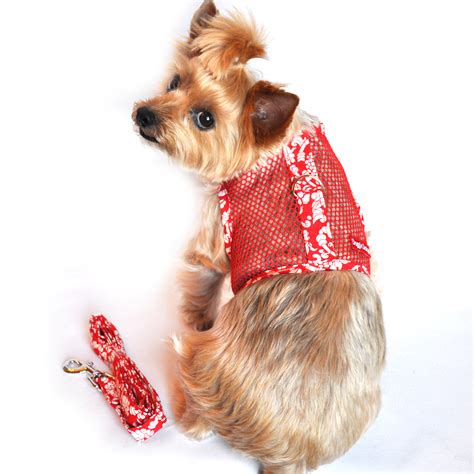 Cool Mesh Velcro Dog Harness - Hawaiian Hibiscus Red at BaxterBoo