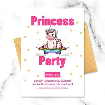 20+ Awesome Unicorn Element Princess Party Invitation Template Collection-Pngtree