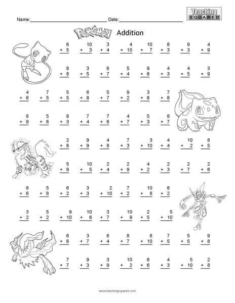 Pokémon Worksheets - Teaching Squared | Math worksheets, Math addition ...