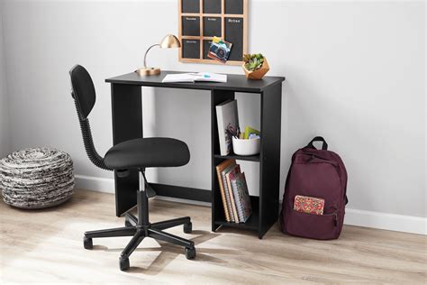 Mainstays Small Space Writing Desk with 2 Shelves, True Black Oak ...