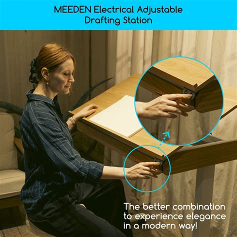 MEEDEN Large Electric Height Adjustable Drafting Table with Storage Dr ...