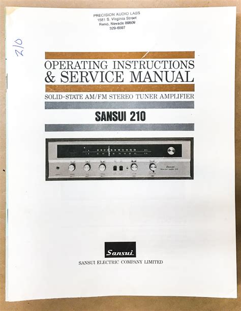 Sansui Model 210 Receiver Service Manual *Original* – Vintage Audio ...