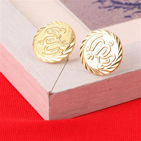 2 Pairs Allah Gold Earrings Islamic Women Girl Jewelry Gold Color Muhammad Prophet Middle ...