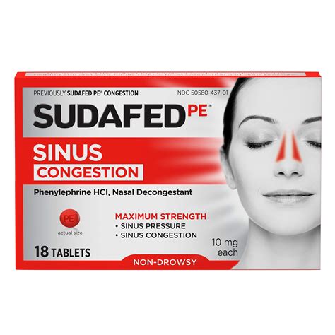 Buy Sudafed PE Sinus Congestion Maximum Strength Non-Drowsy Decongestant s, 18 ct Online at ...