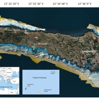 Location map of Lampedusa Island and bathymetric map of area acquired ...